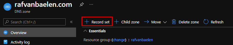 Add new Records set in the Azure Portal